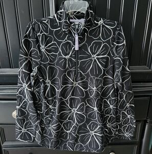 Talbots Black Floral Quarter-Zip Pullover